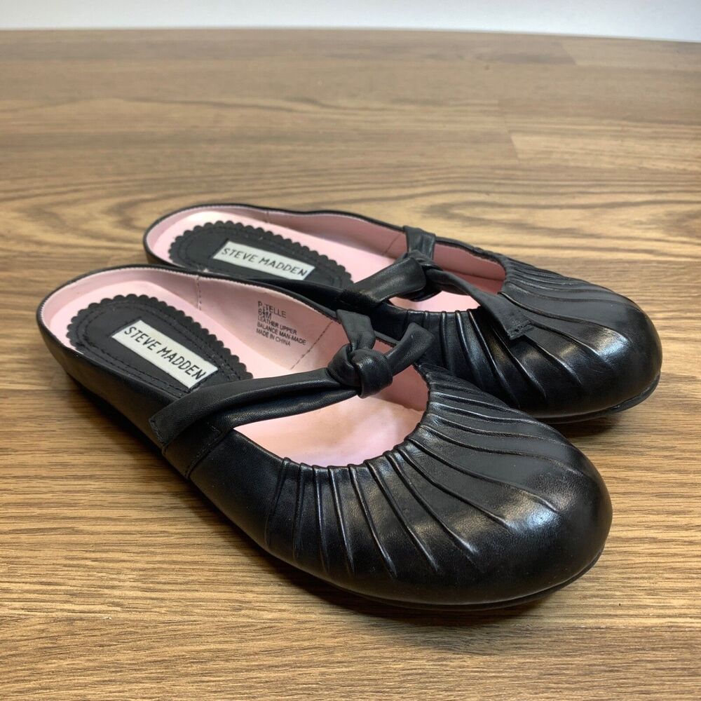Steve Madden Women's Telle Black Leather Slip On Mule Size 6.5M‎ Pleated y2k
